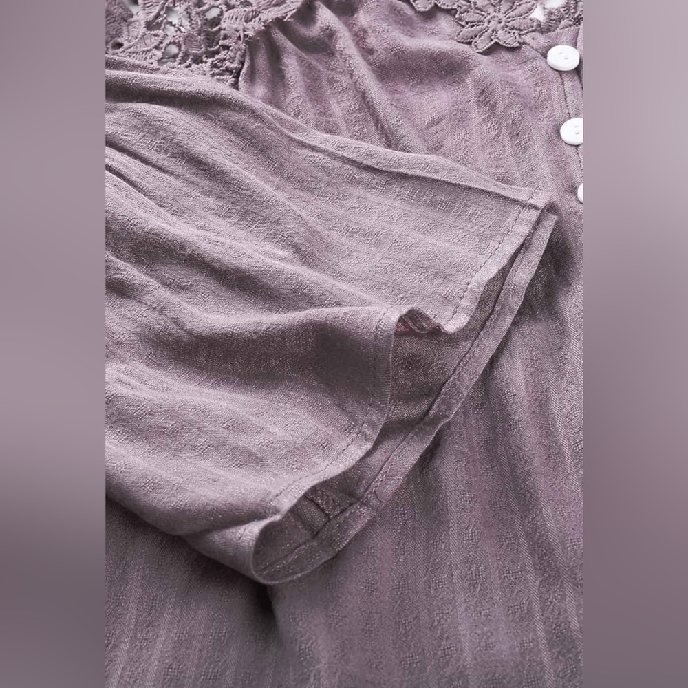 Lavender Lace Detail Back Boho Button Closure Sleeve Blouse Romantic & Chic - Picture 6 of 6
